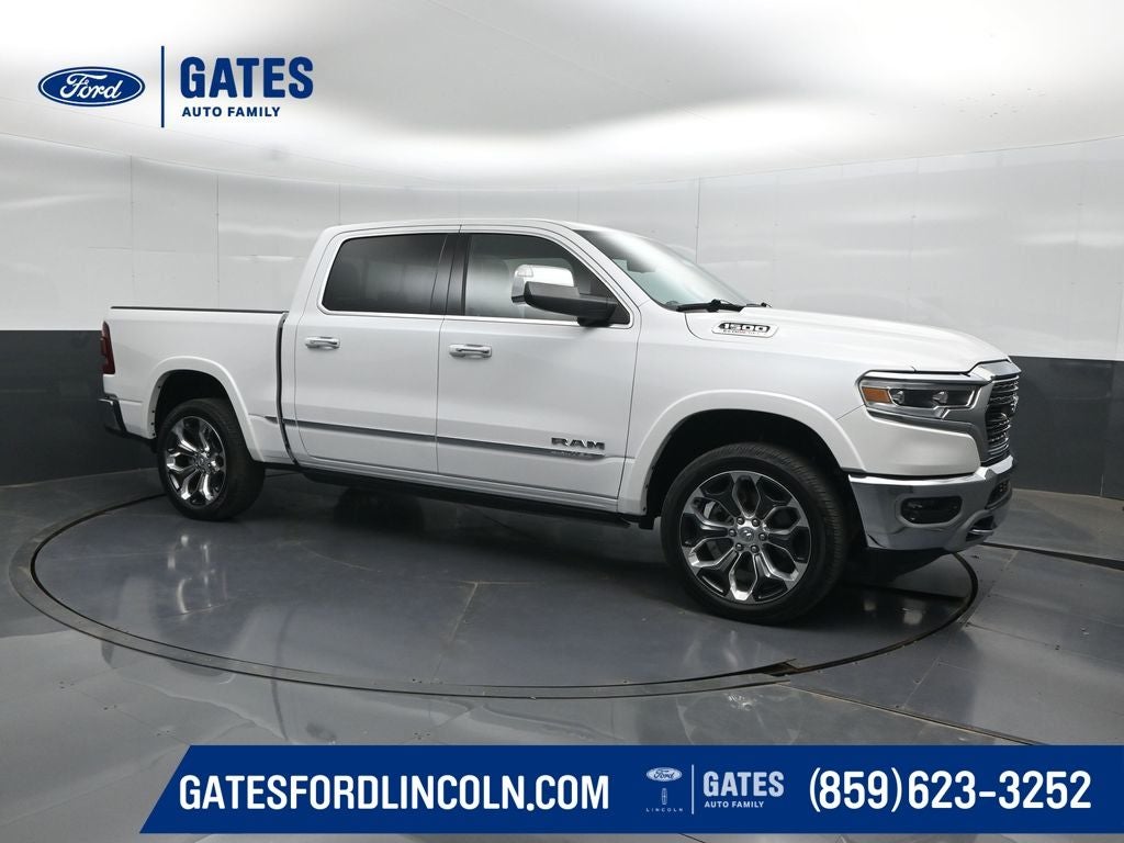 2022 RAM 1500 Limited in Ivory White Tri-Coat Pearlcoat — front three-quarter view