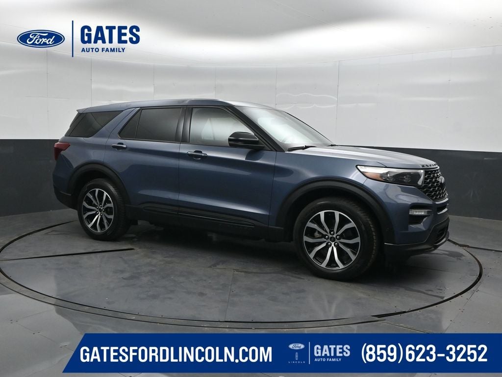 2021 Ford Explorer ST in Blue Metallic — front three-quarter view