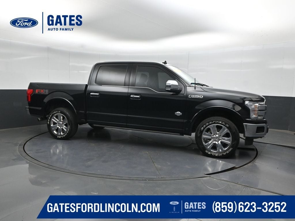 2018 Ford F-150 King Ranch in Shadow Black — front three-quarter view