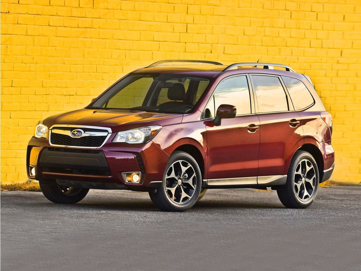 2015 Subaru Forester 2.5i Premium in Satin White Pearl — front three-quarter view