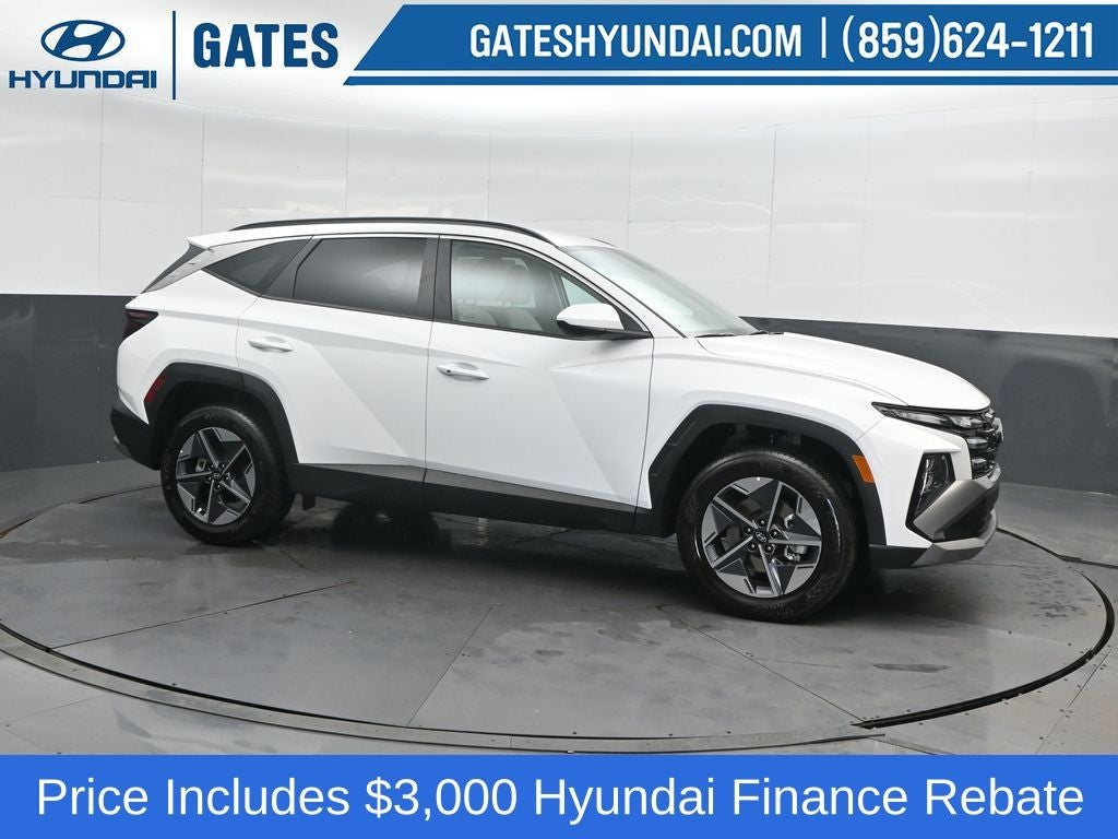 2026 Hyundai Tucson SEL AWD in Serenity White — front three-quarter view