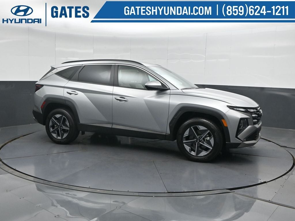 2026 Hyundai Tucson SEL in Shimmering Silver — front three-quarter view