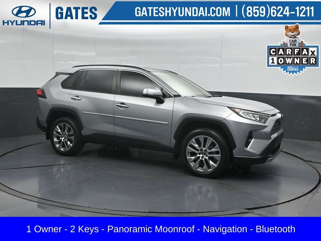 2019 Toyota RAV4 Limited in Silver Sky Metallic — front three-quarter view