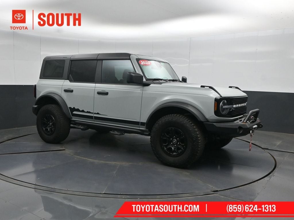 2022 Ford Bronco Wildtrak in Cactus — front three-quarter view