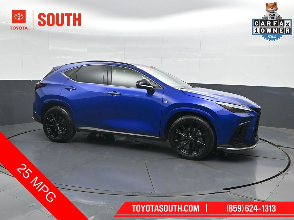 2022 Lexus NX 350 F SPORT Handling in Ultrasonic Blue Mica 2.0 — front three-quarter view