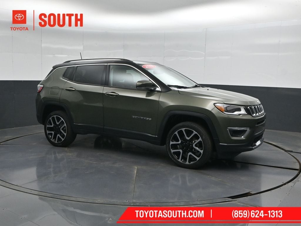2018 Jeep Compass Limited in Olive Green Pearlcoat — front three-quarter view