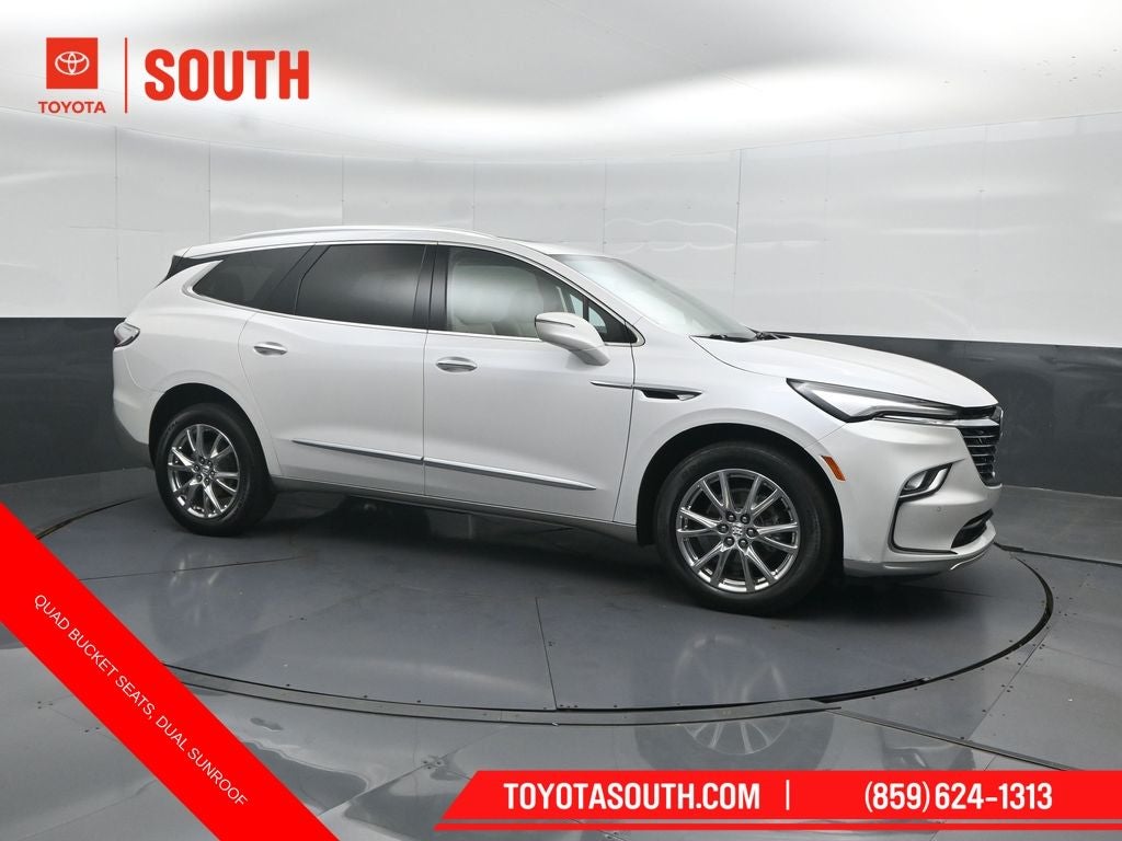 2023 Buick Enclave Essence in White Frost Tricoat — front three-quarter view