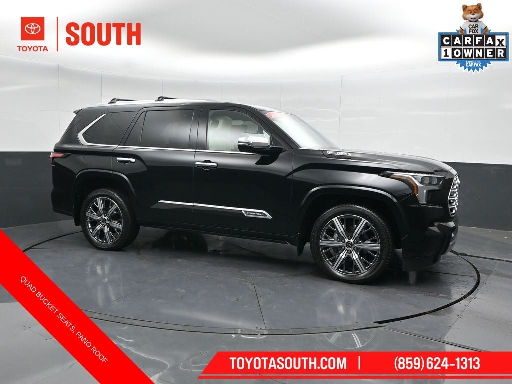 2023 Toyota Sequoia Capstone in Midnight Black Metallic — front three-quarter view