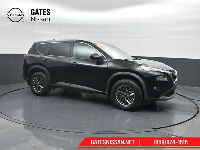 2023 Nissan Rogue S in Super Black — front three-quarter view