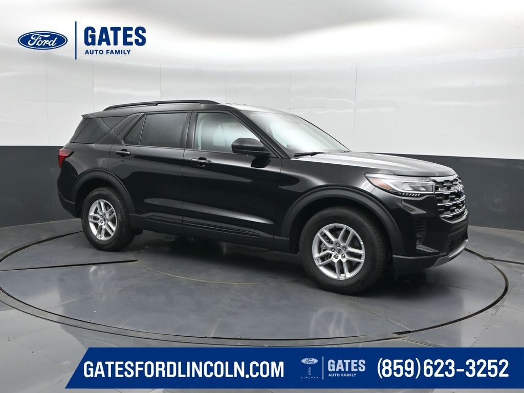 2026 Ford Explorer Active in Agate Black Metallic — front three-quarter view