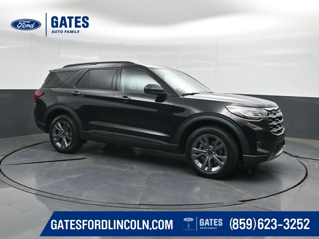 2026 Ford Explorer Active in Agate Black Metallic — front three-quarter view