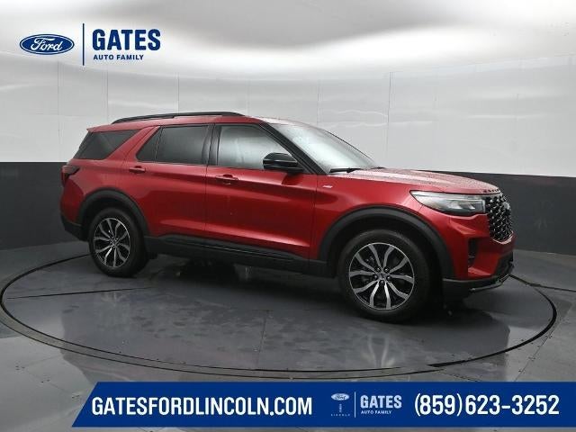 2026 Ford Explorer ST-Line in Rapid Red Metallic Tinted Clearcoat — front three-quarter view