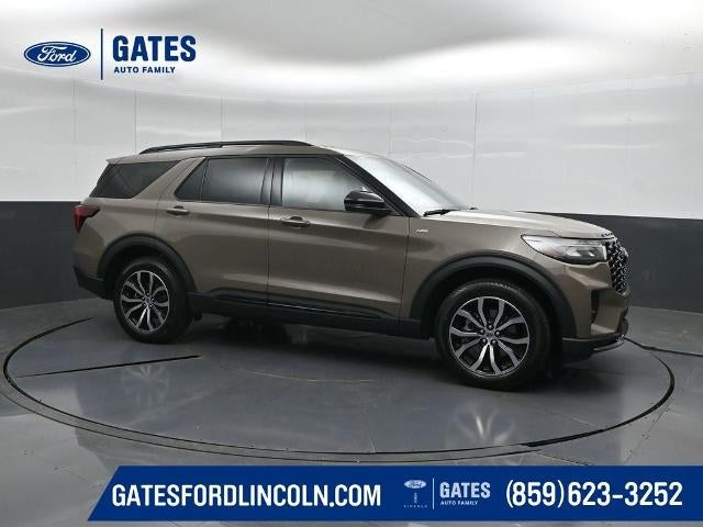 2026 Ford Explorer ST-Line in Marsh Gray — front three-quarter view