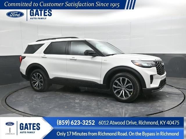 2026 Ford Explorer ST-Line in Star White Metallic Tri-Coat — front three-quarter view