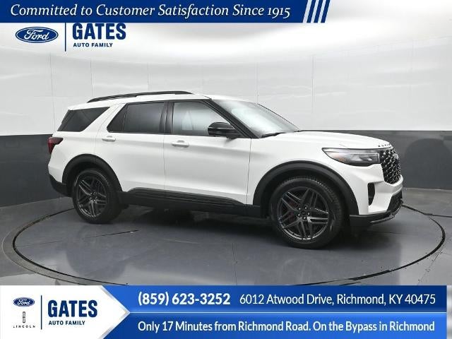 2026 Ford Explorer ST in Star White Metallic Tri-Coat — front three-quarter view