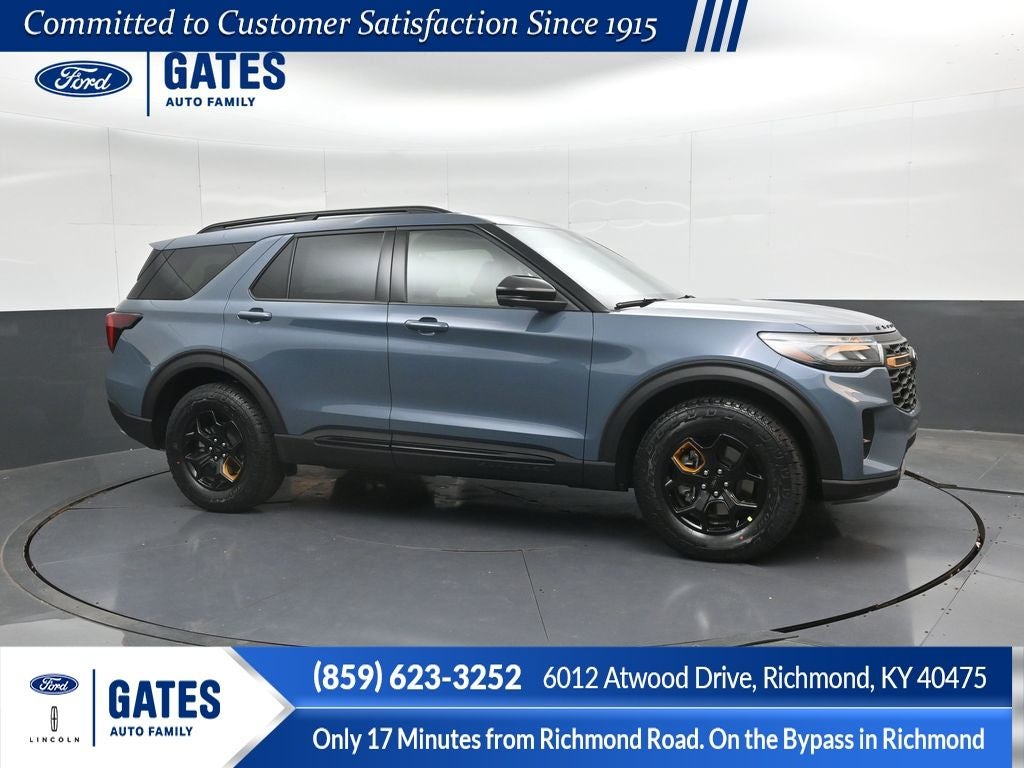2026 Ford Explorer Tremor in Vapor Blue Metallic — front three-quarter view