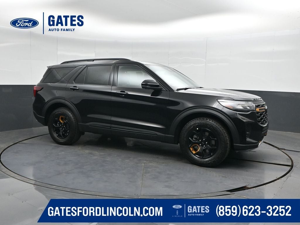2026 Ford Explorer Tremor in Agate Black Metallic — front three-quarter view